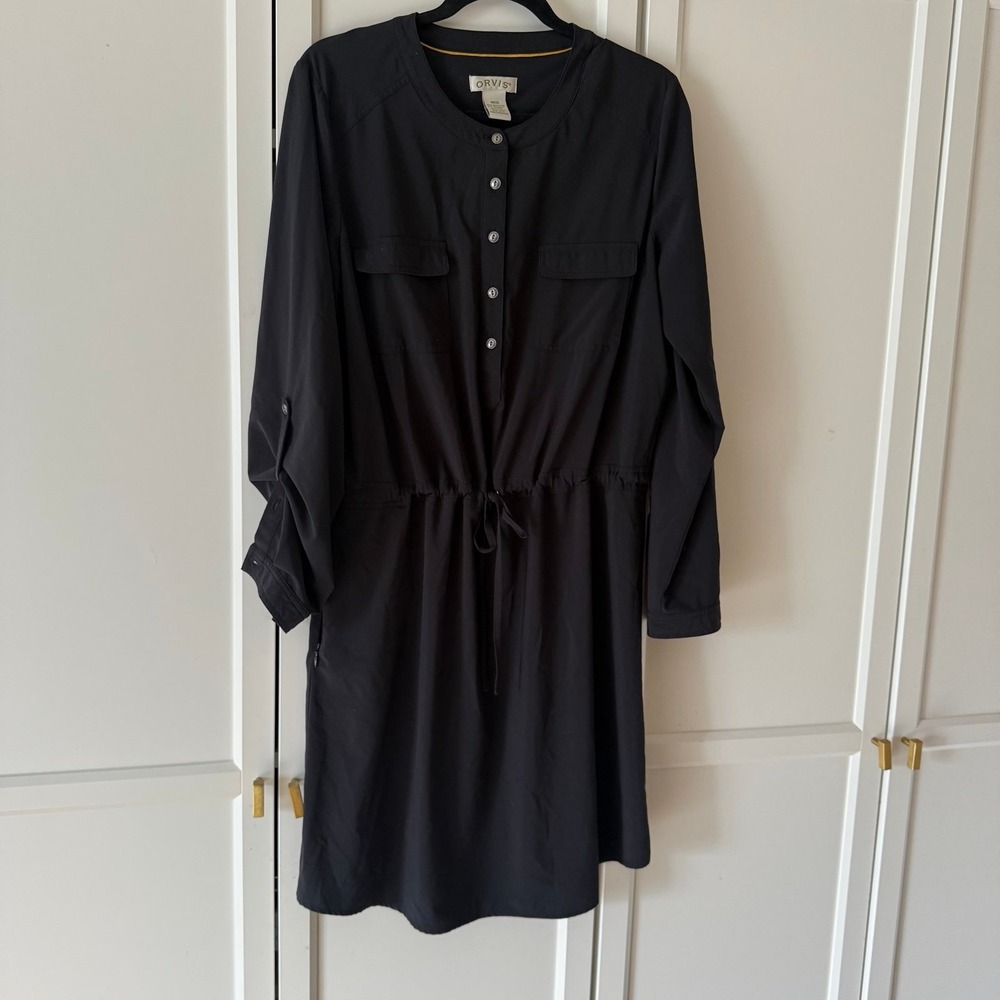 Orvis women's black long sleeve‎ button front dress medium